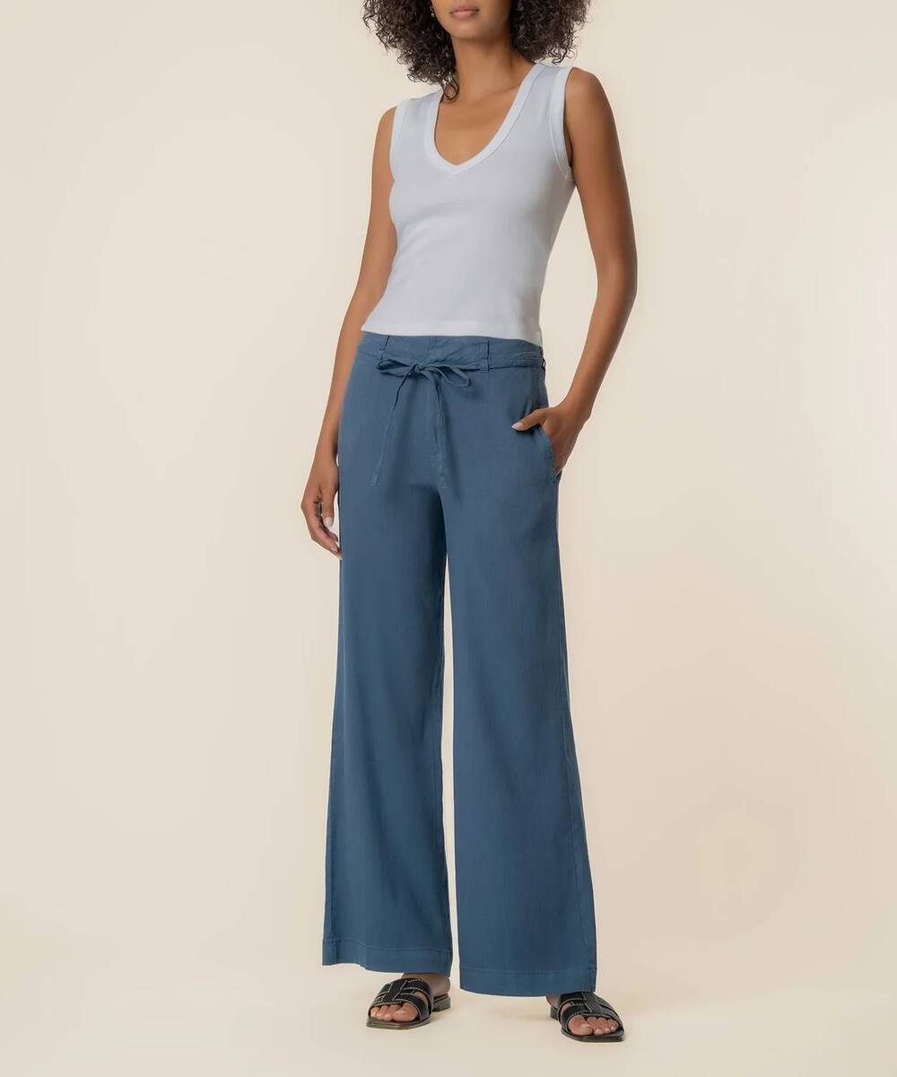 NEW KUT FROM THE KLOTH meg linen wide leg pant with seam pocket in coastal blue